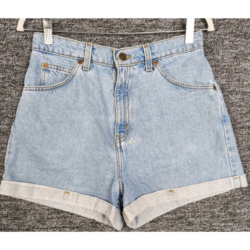 Vintage Levis 954 Orange Tab High Waisted Denim Shorts Light Wash Womens 11 28